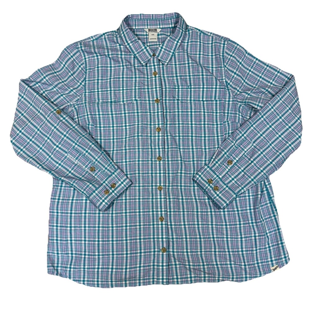 Duluth Trading Co Armachillo Plaid Button Up Shirt Womens XXL‎ Cooling Outdoors